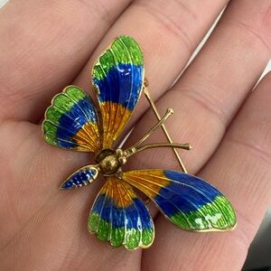 14K yellow gold and enamel butterfly pin brooch